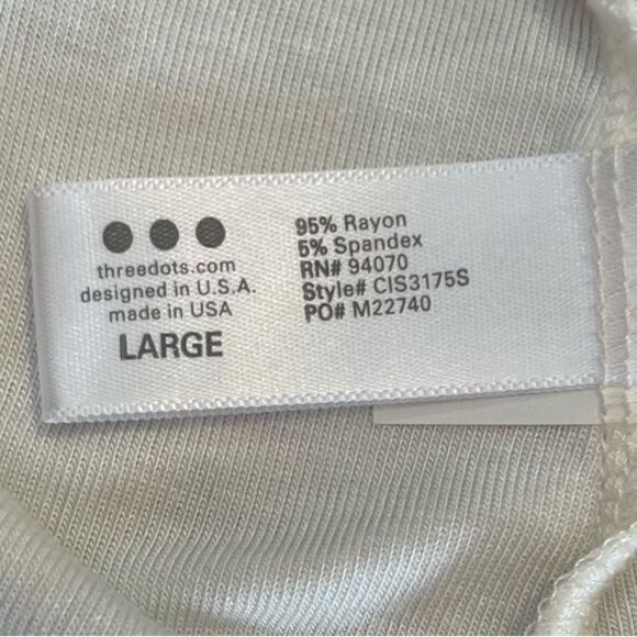 NWT THREE DOTS Short Sleeve Tunic Top Scoop Neck Round Hem White Women’s Size L - Picture 5 of 5